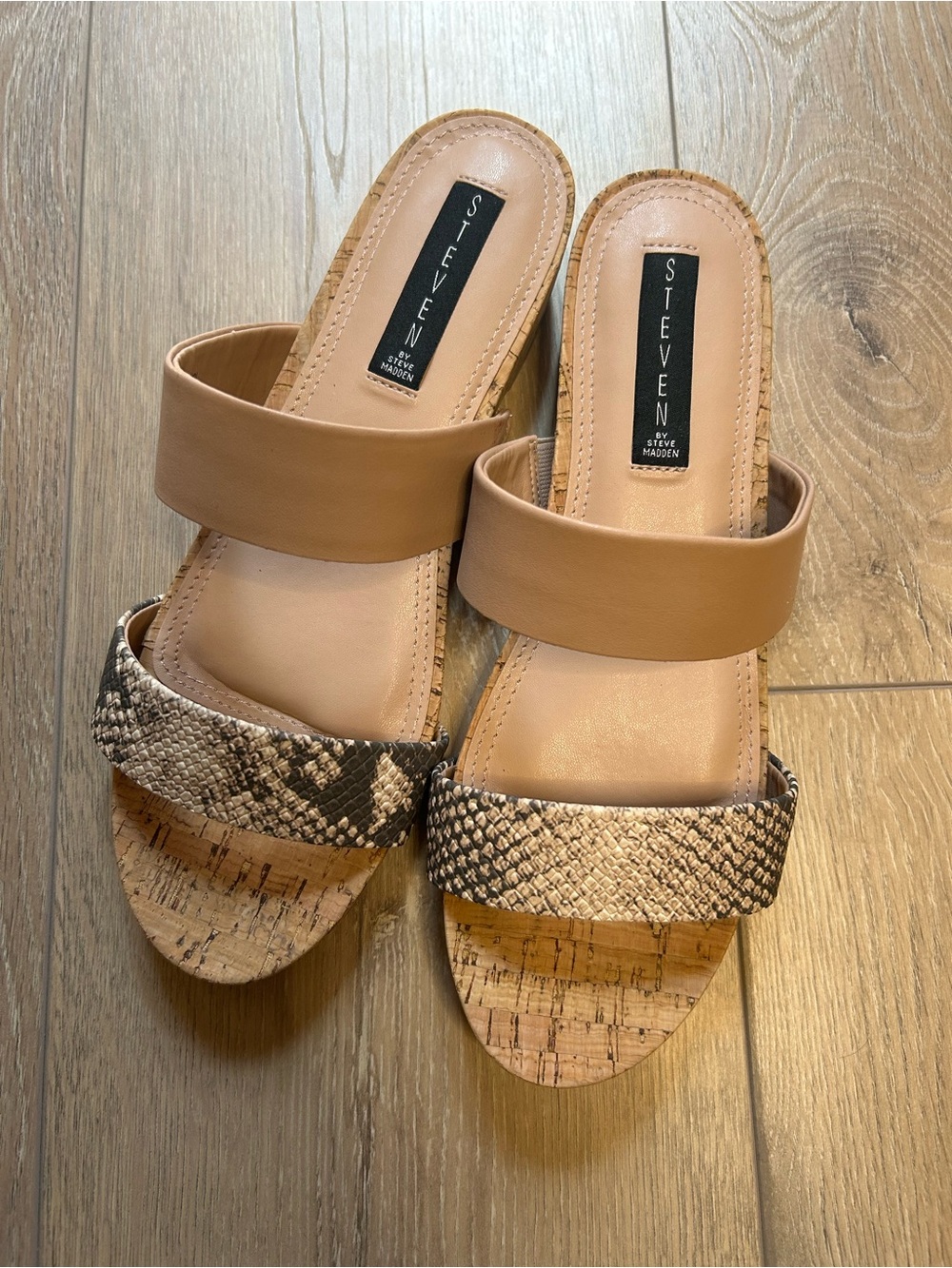 Steven by Steve Madden Snake Print Dual Band Cork Slide Sandals Size 8.5 - Picture 2 of 4